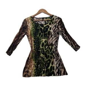 Y2K Susan Lawrence USA Made Retro Clubwear Animal Print Tunic Top Tie Waist Sz S